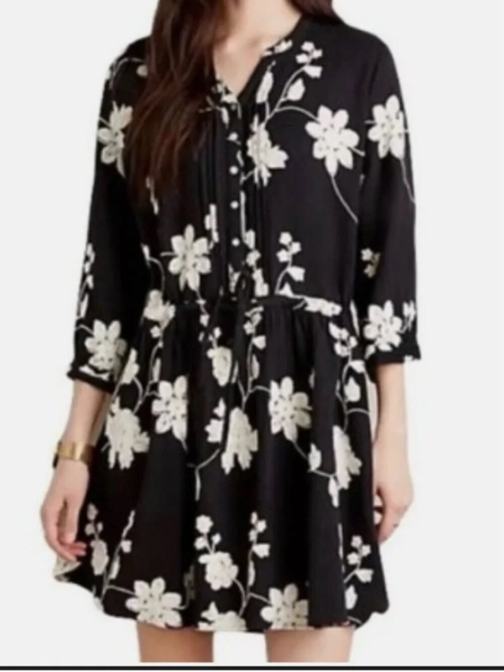 Anthropologie Isabella Sinclair 100% Cotton Floral Black and White Dress